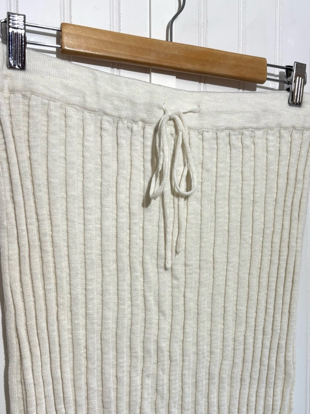 Free People FP Beach Ribbed Knit Knotted Midi Skirt Ivory Drawstring Size M - Picture 5 of 9